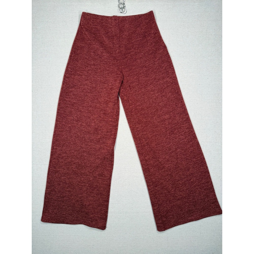 Zara Women Small Rust Red Marled Knit Wide Leg High Waisted Pull On Pants